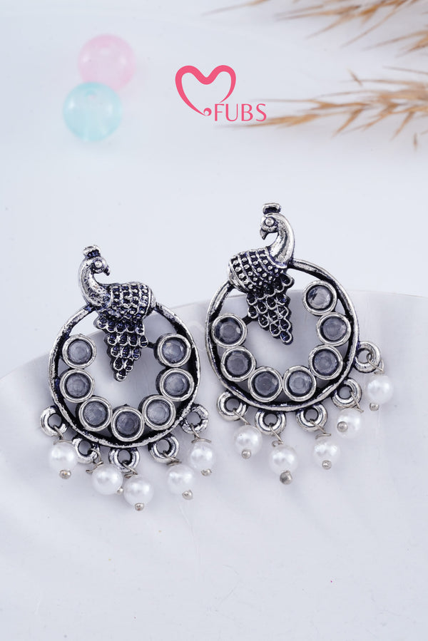 Grey Peacock Stone Radiance Earrings