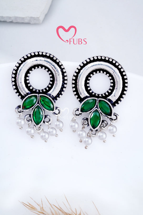 Green Mystic Metal Oxidized Earrings