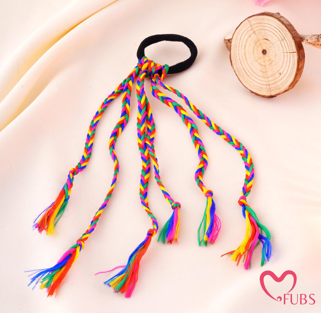 Boho Rainbow Braided Tassel Elastic Hair Band