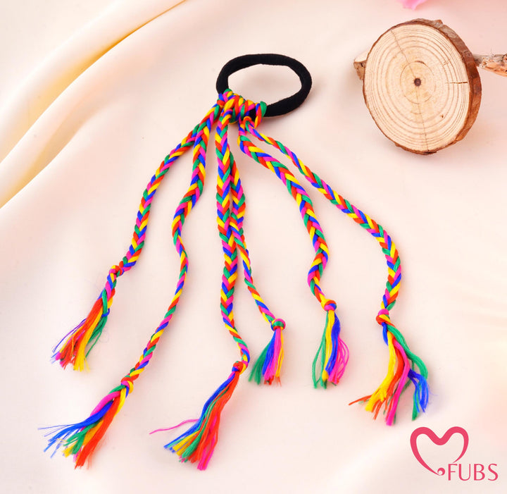 Boho Rainbow Braided Tassel Elastic Hair Band