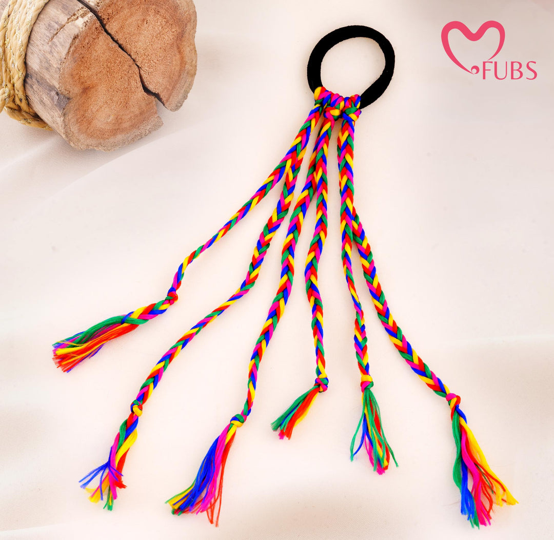 Boho Rainbow Braided Tassel Elastic Hair Band