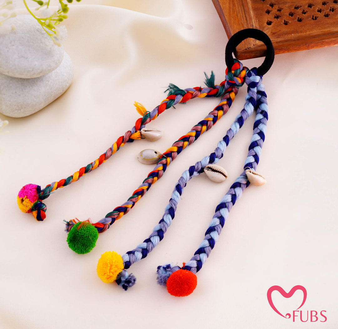 Banjara Braided Cowrie Shell Pompom Hair Band
