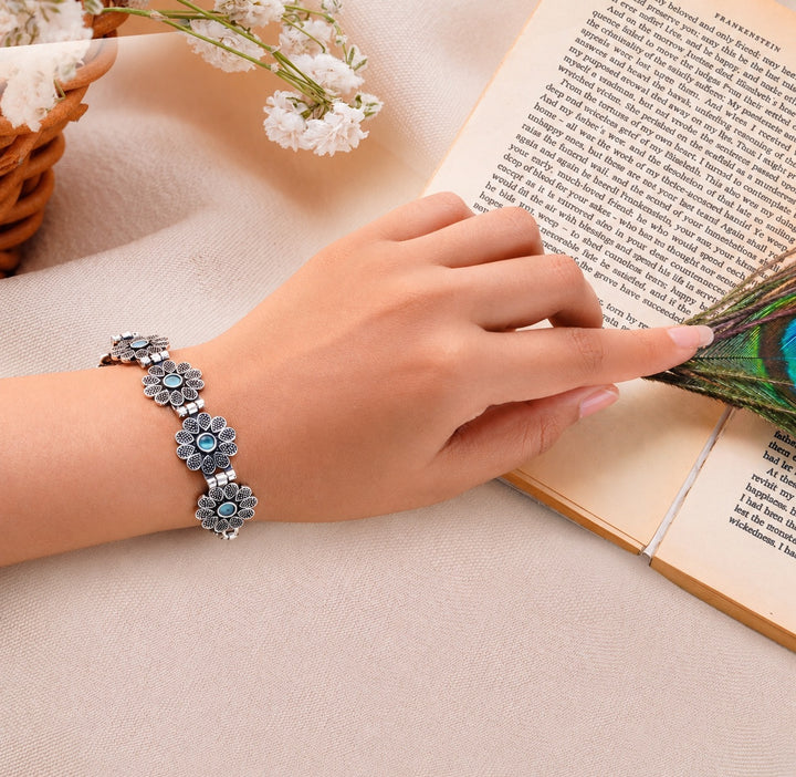 The Desert Bloom Antique Oxidized Floral Bracelet