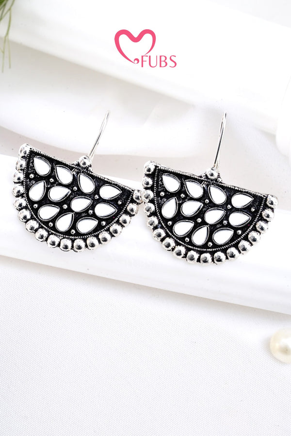 Oxidized Silver Moon Earrings