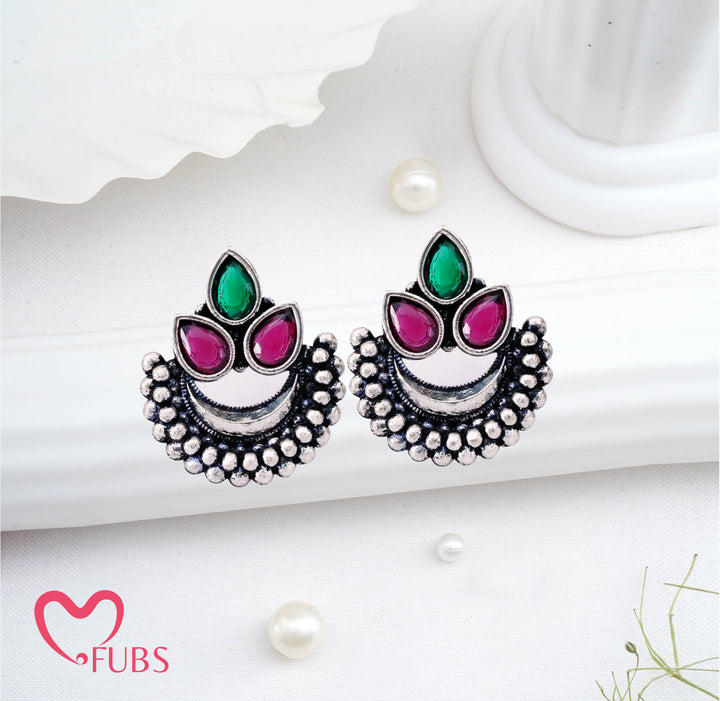 Oxidized Finish Earrings & Floral Bangle Set