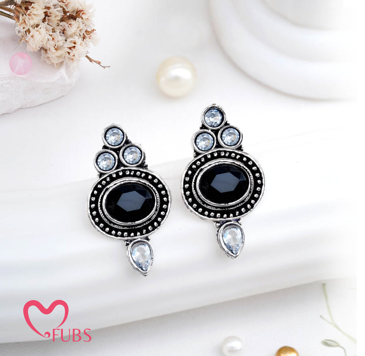 Teardrop Stone Earrings & Oxidized Finish Floral Bangle Set