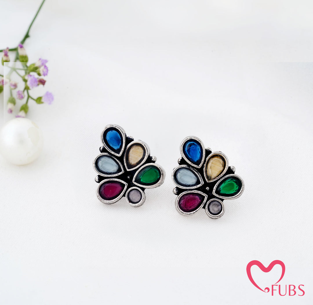 Cluster Stud Earrings with Teardrop Detailing