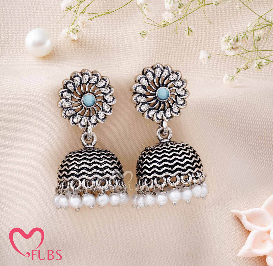 Maithili Spiral Stud Oxidized Earrings