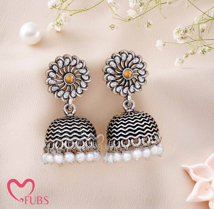 Maithili Spiral Stud Oxidized Earrings