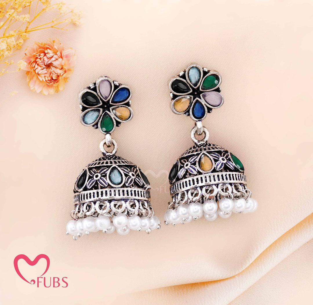 Traditional Pearl Drop Oxidized Earrings