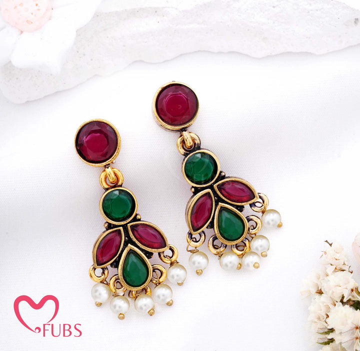 Gold Plated Floral Drop Earrings with Pearl Beads