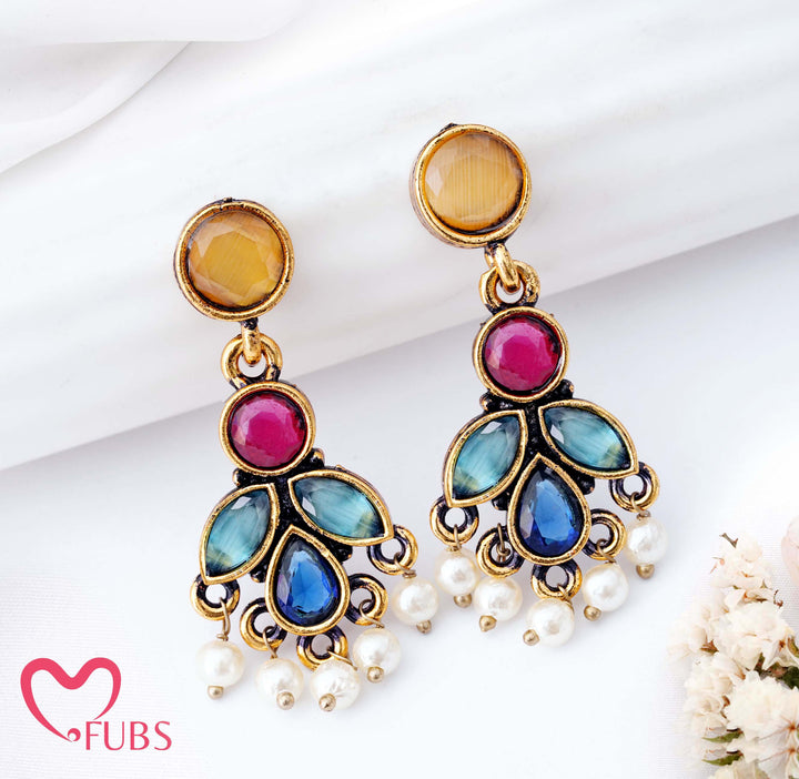 Gold Plated Floral Drop Earrings with Pearl Beads