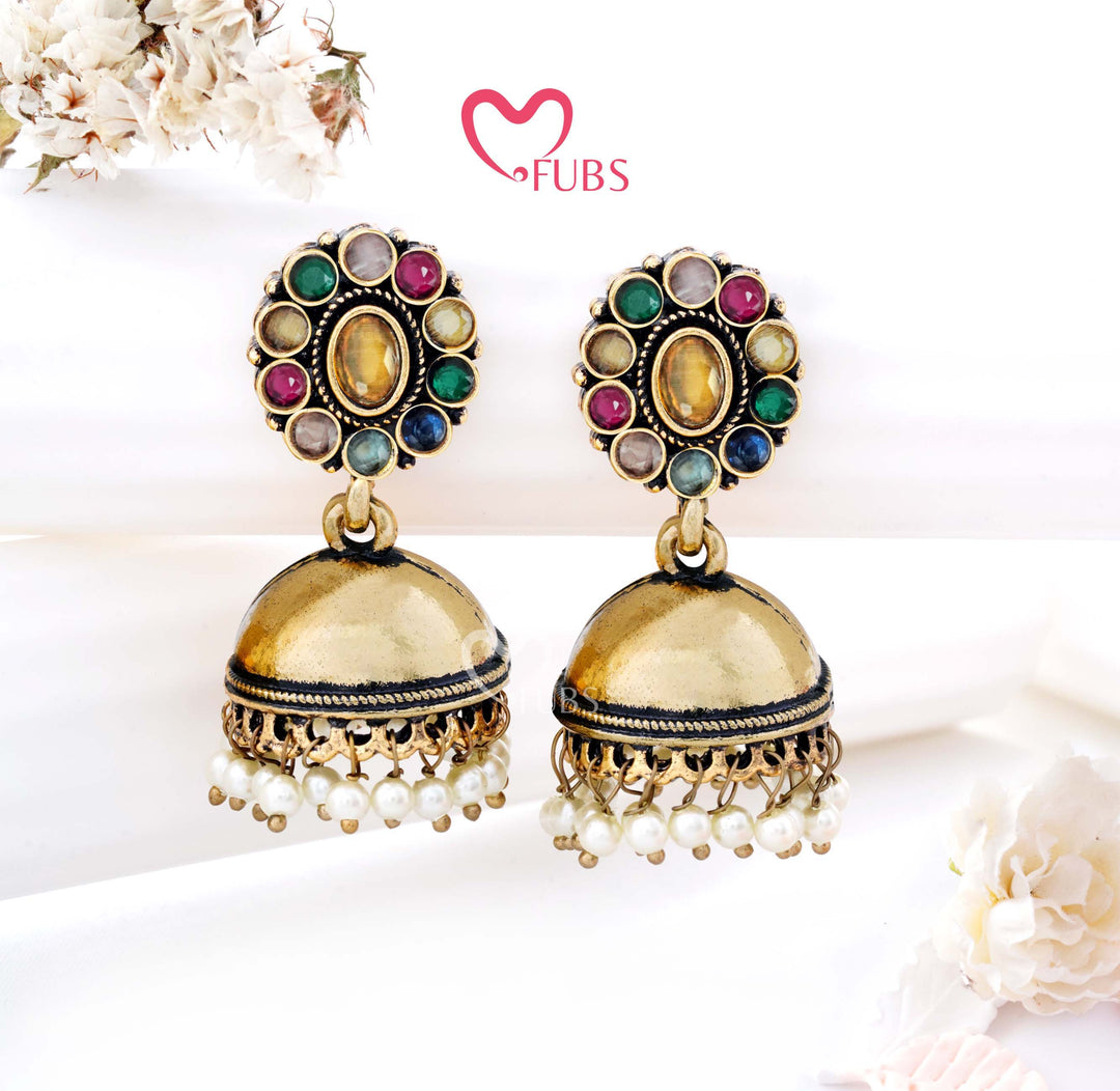 Classic Temple-Style Jhumkas with Pearls