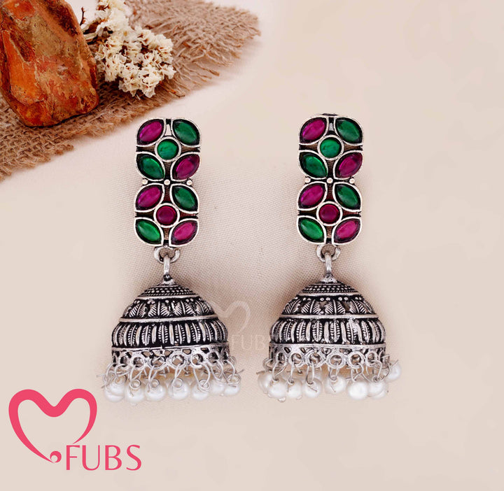 The Vrinda Petal Jhumka — Jewel-Toned Floral Drop Earrings