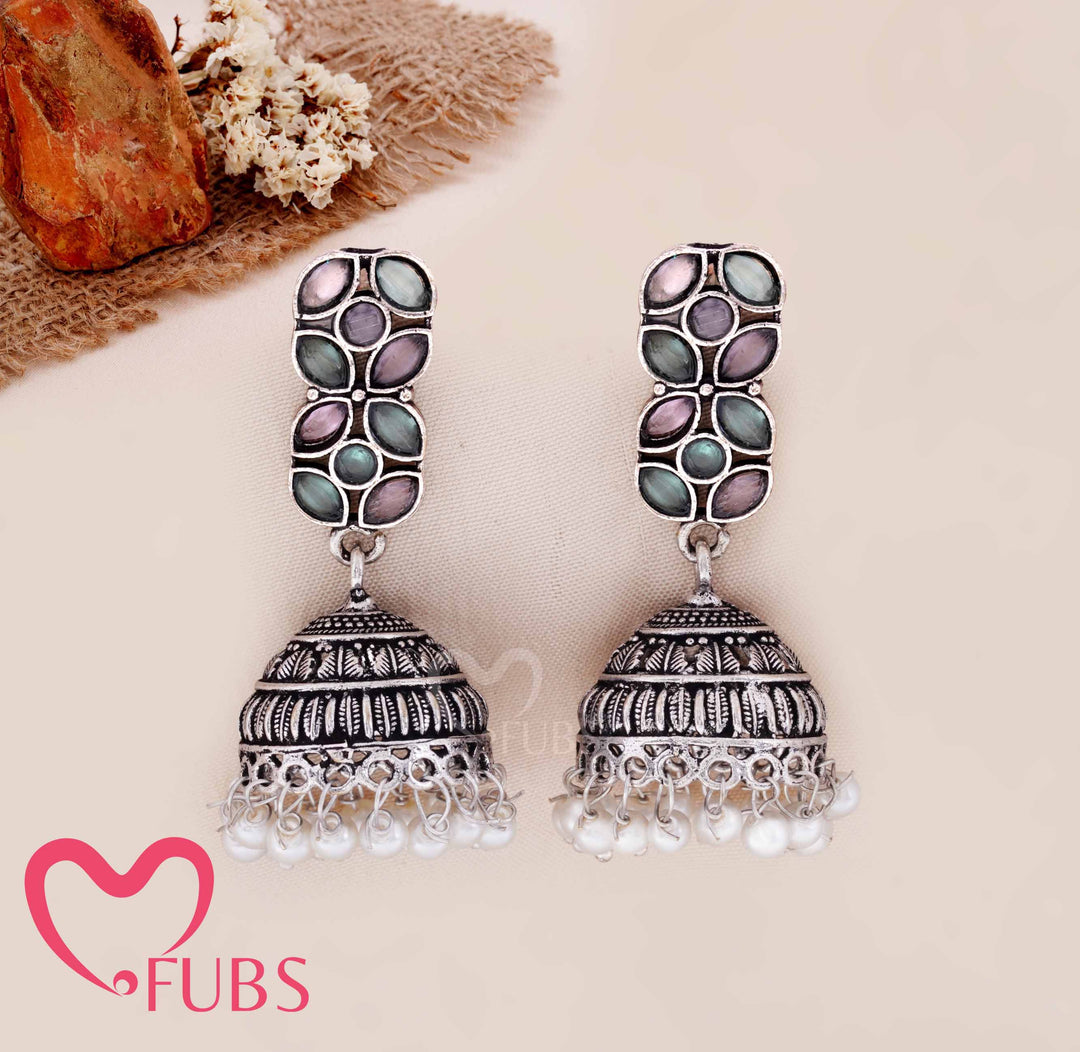 The Vrinda Petal Jhumka — Jewel-Toned Floral Drop Earrings