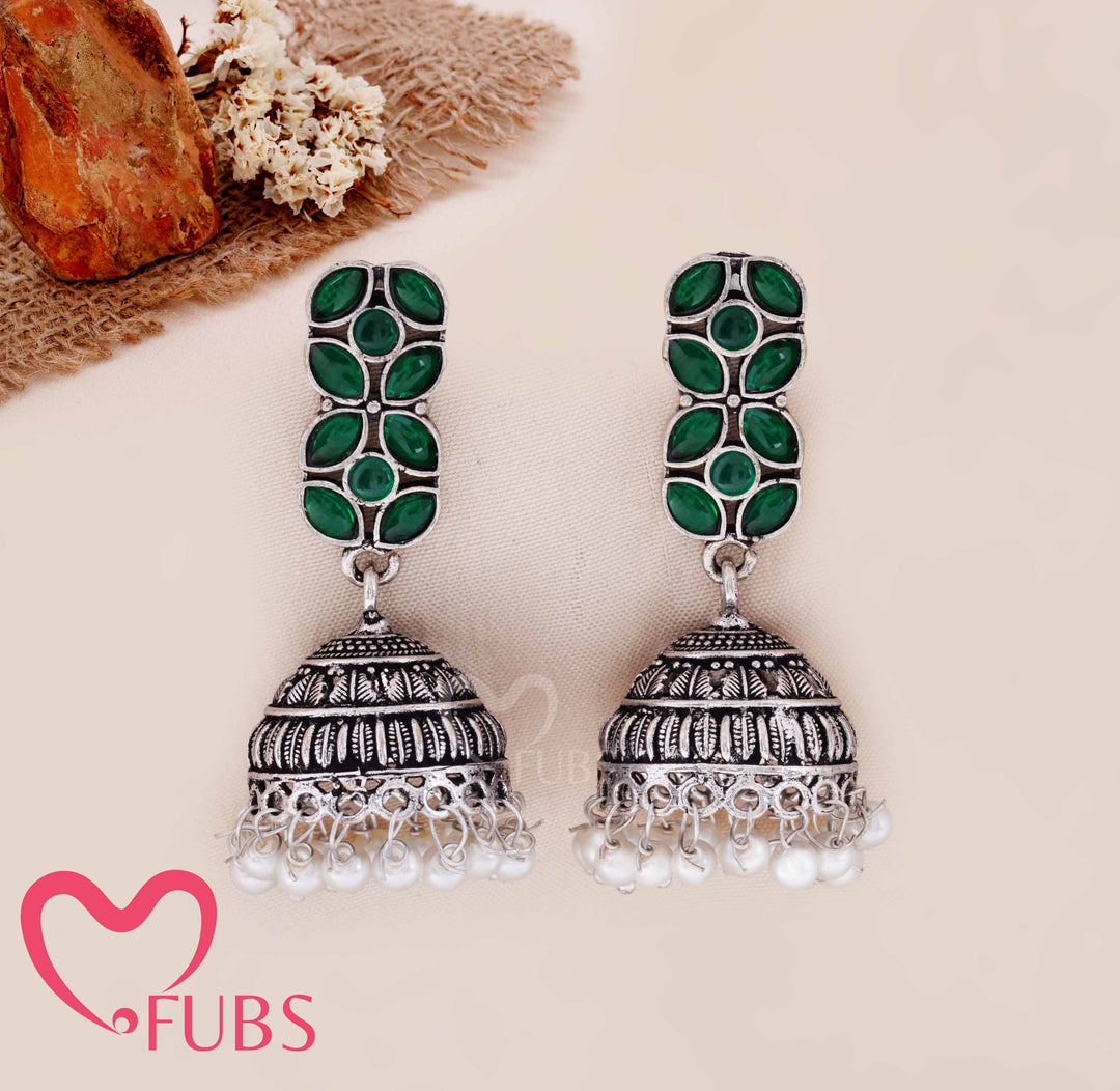 The Vrinda Petal Jhumka — Jewel-Toned Floral Drop Earrings