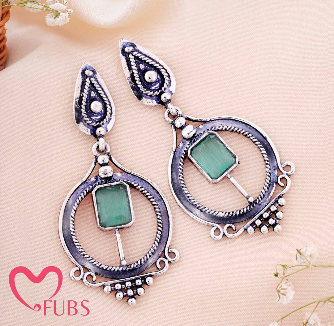 Artisan Teardrop & Circle Earrings with Gem Accents