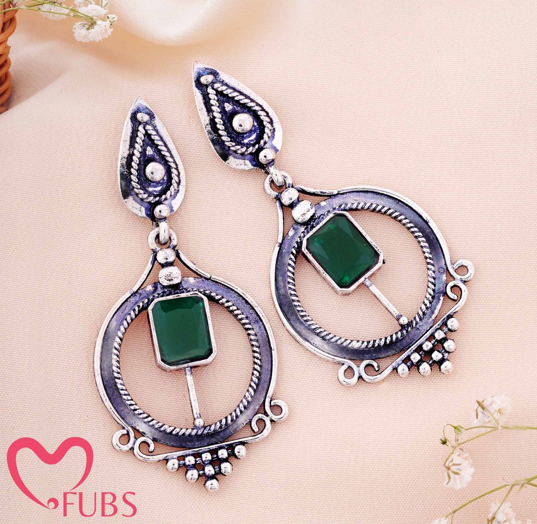 Artisan Teardrop & Circle Earrings with Gem Accents