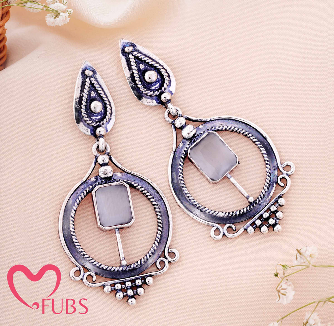 Artisan Teardrop & Circle Earrings with Gem Accents