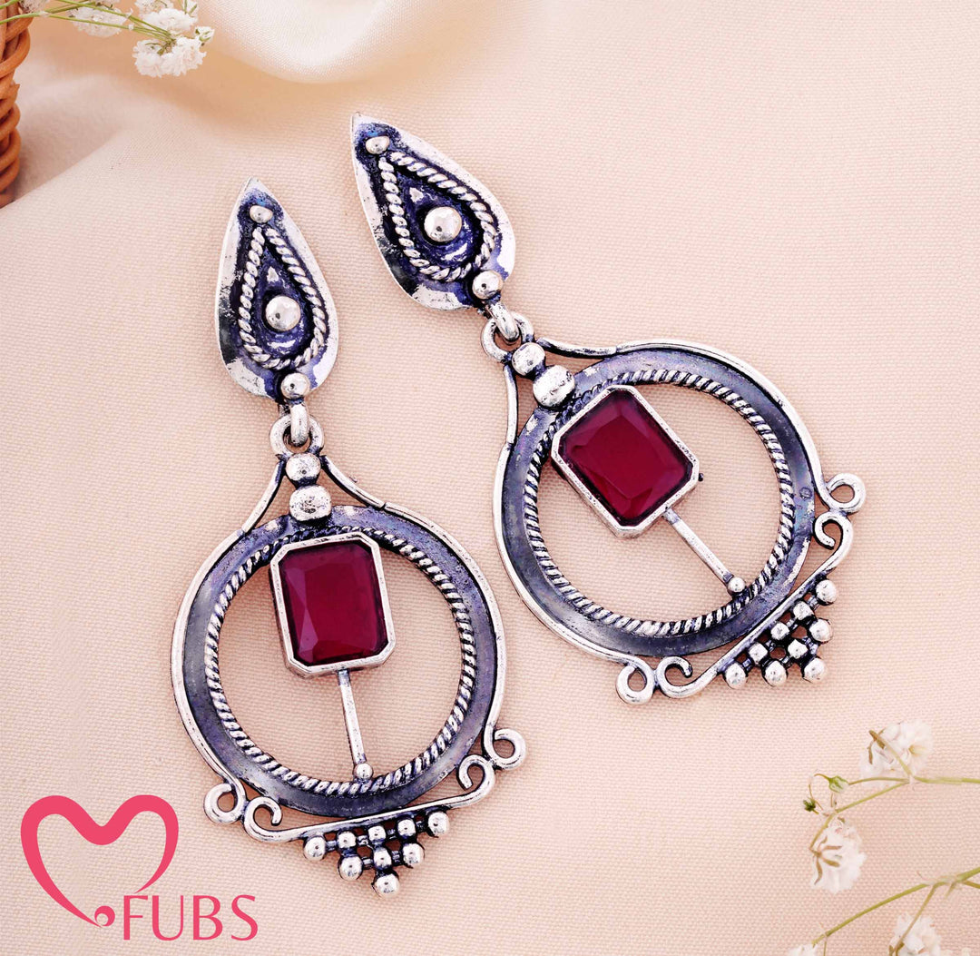 Artisan Teardrop & Circle Earrings with Gem Accents