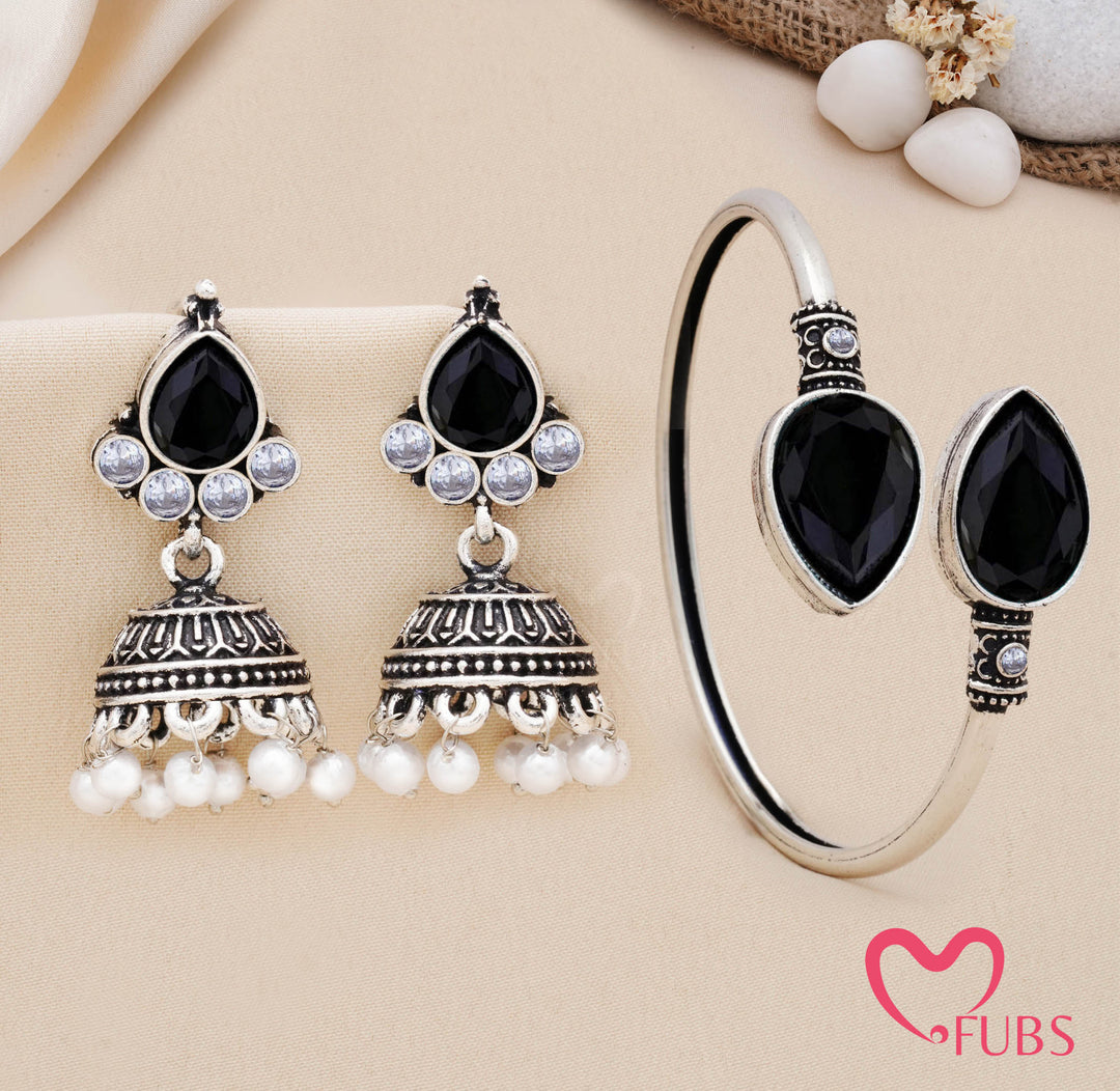 Traditional Teardrop Stone Kada with Jhumka Earrings Set