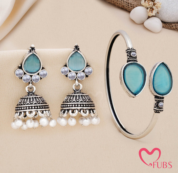 Traditional Teardrop Stone Kada with Jhumka Earrings Set