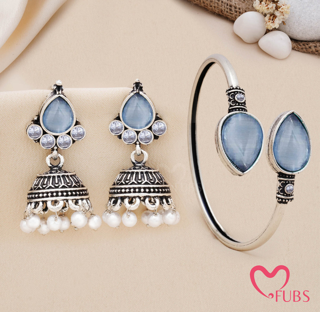 Traditional Teardrop Stone Kada with Jhumka Earrings Set