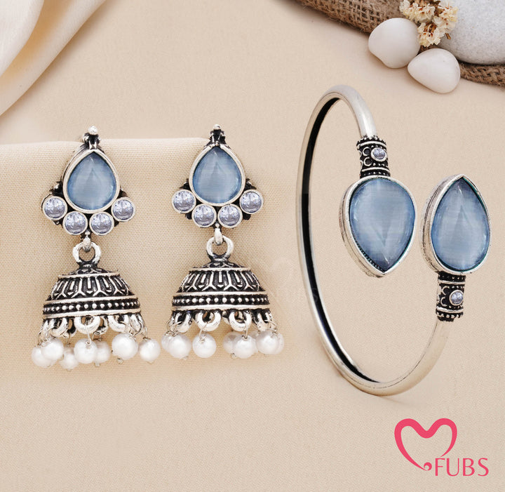Traditional Teardrop Stone Kada with Jhumka Earrings Set