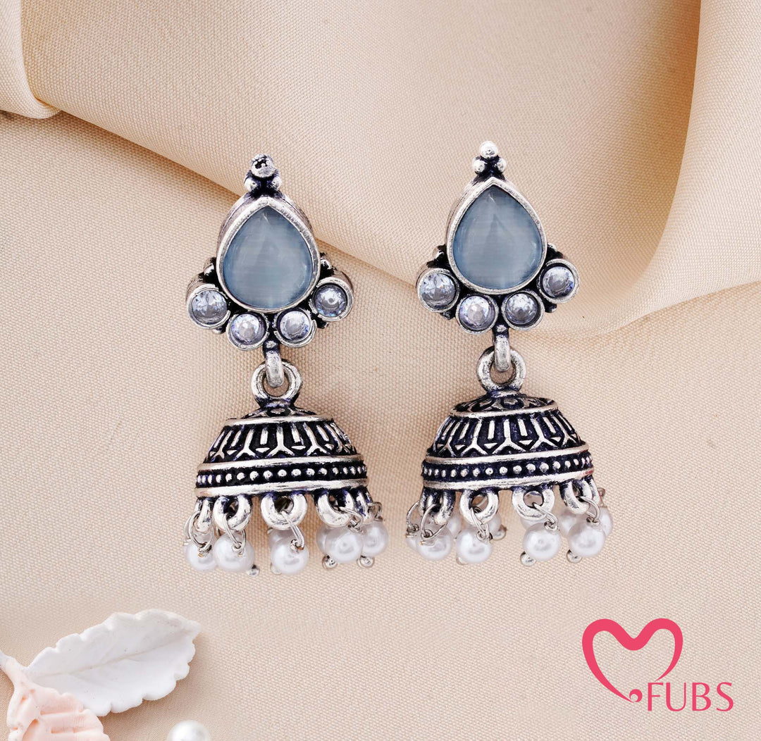 Teardrop Stone Dome Earrings with Pearl Drops