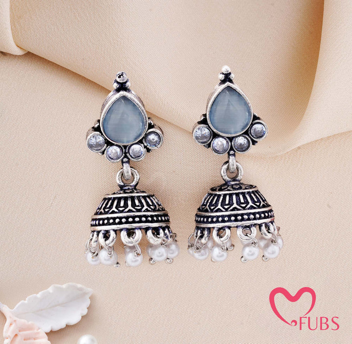 Teardrop Stone Dome Earrings with Pearl Drops