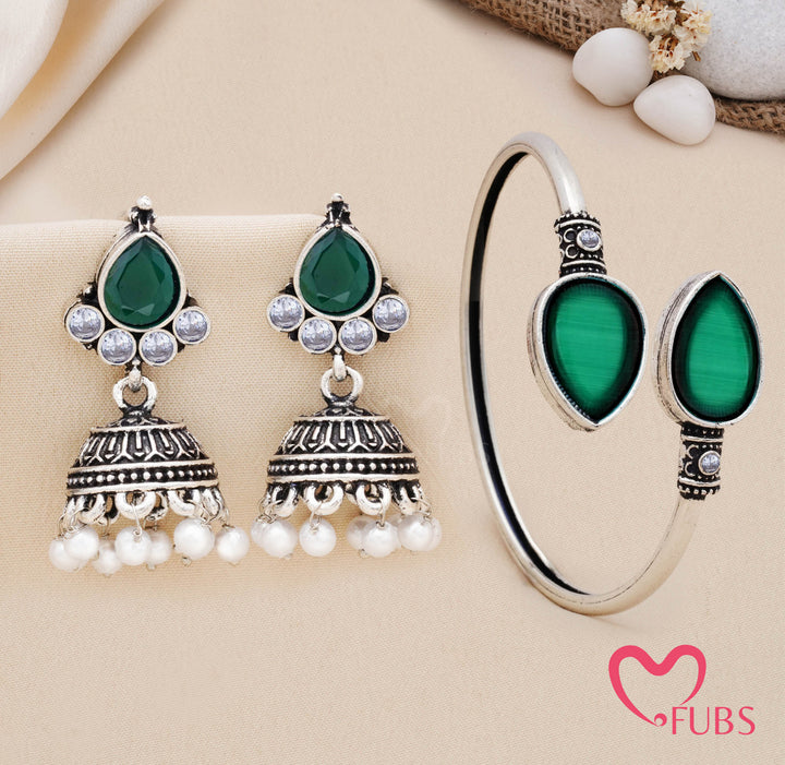 Traditional Teardrop Stone Kada with Jhumka Earrings Set