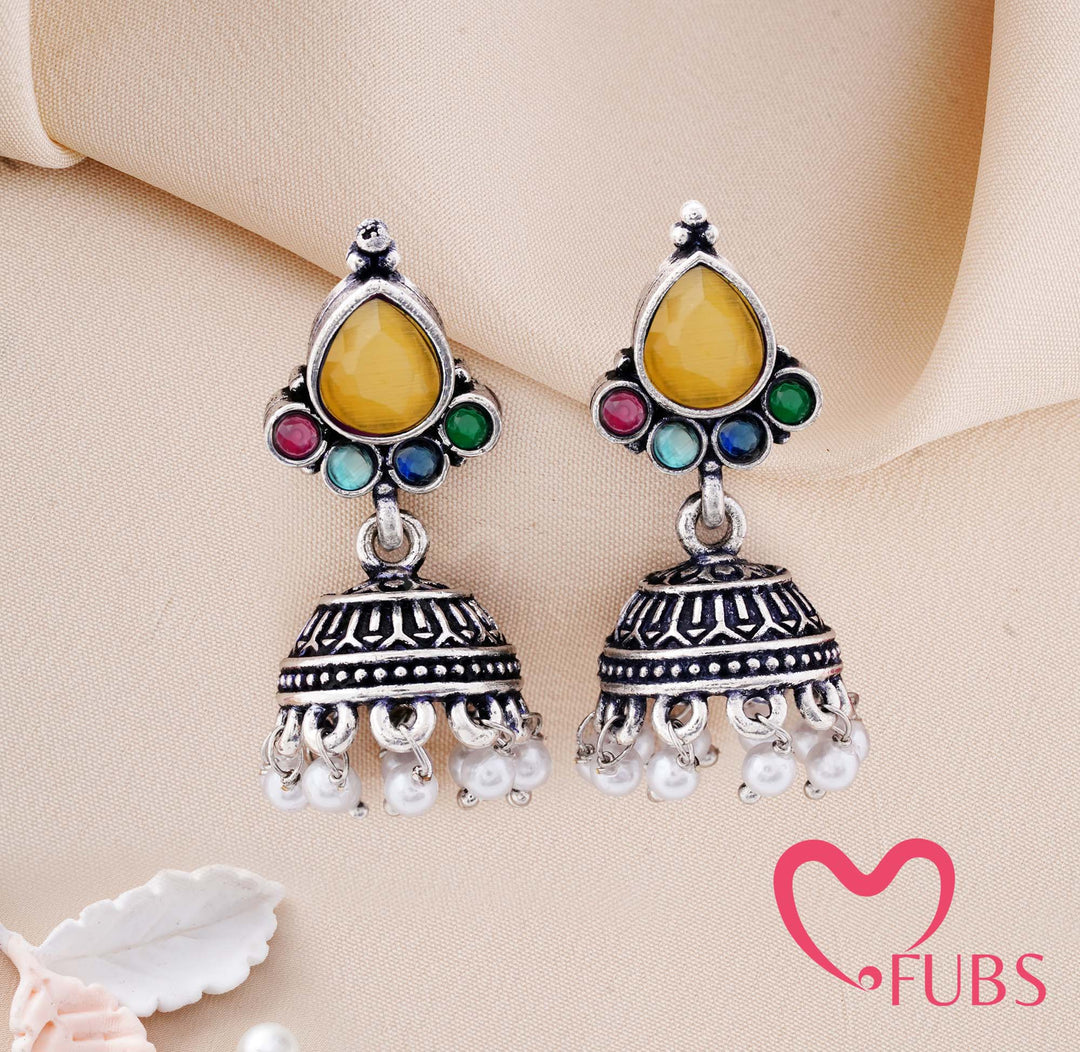 Teardrop Stone Dome Earrings with Pearl Drops