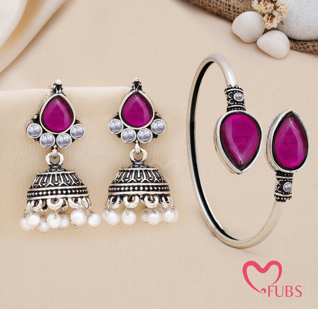Traditional Teardrop Stone Kada with Jhumka Earrings Set