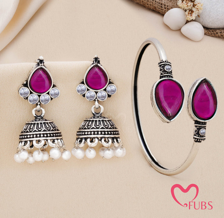 Traditional Teardrop Stone Kada with Jhumka Earrings Set