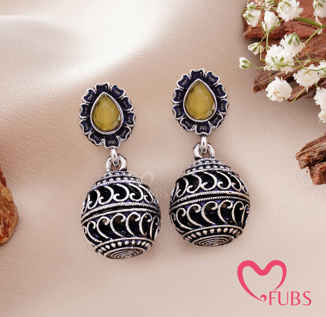 Teardrop Gem Earrings with Filigree Dome Pendant