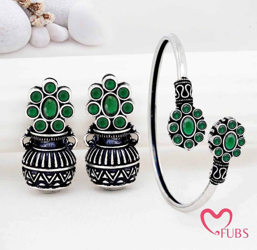 Antique Floral Stone Bracelet & Earrings Combo