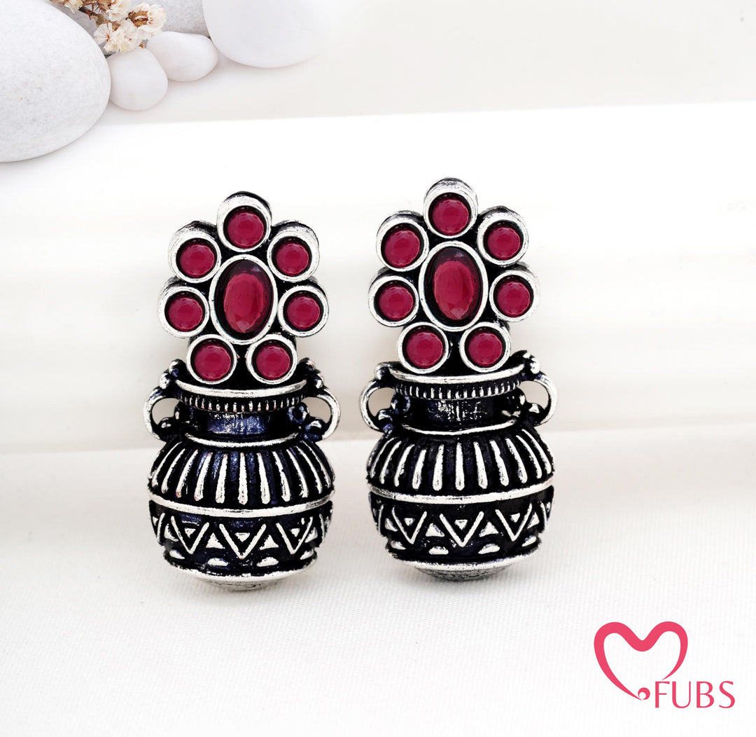 Traditional Pot Motif Earrings with Gemstone Accents