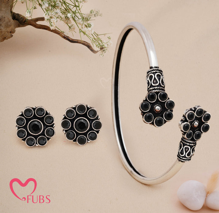 Floral Oxidised Bracelet & Earrings Combo Set