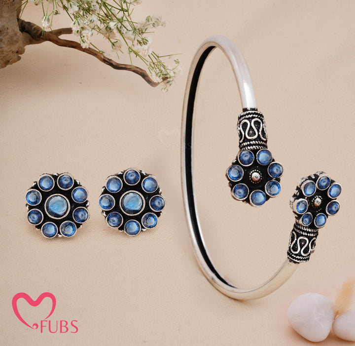 Floral Oxidised Bracelet & Earrings Combo Set