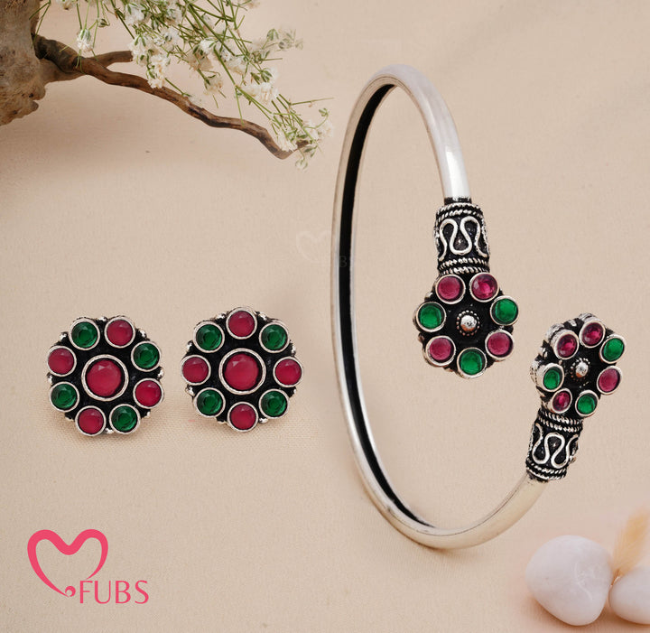 Floral Oxidised Bracelet & Earrings Combo Set