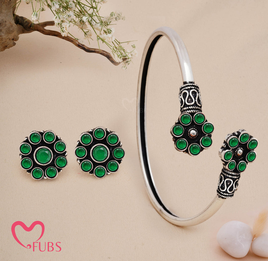 Floral Oxidised Bracelet & Earrings Combo Set