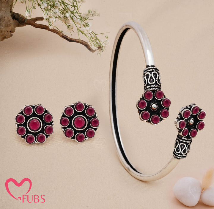 Floral Oxidised Bracelet & Earrings Combo Set