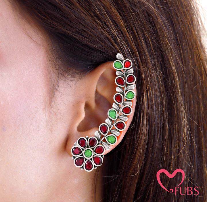 Traditional Oxidised Full Ear Cuff with Polished Stone Work