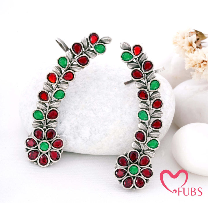 Traditional Oxidised Full Ear Cuff with Polished Stone Work