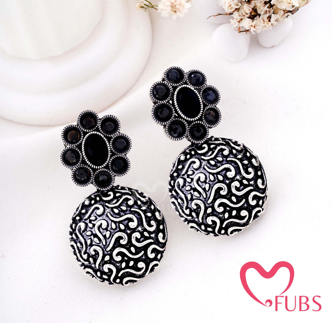 Aesthetic Oxidised Statement Drop Earrings with Filigree Work