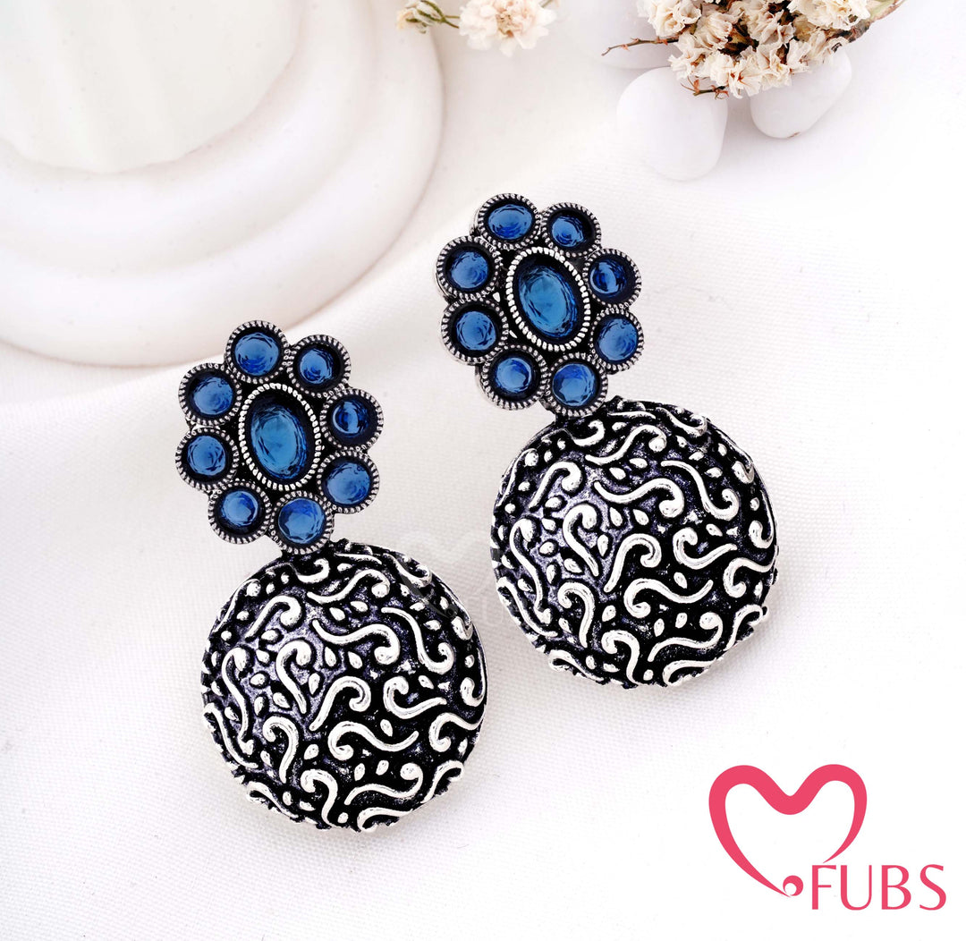 Aesthetic Oxidised Statement Drop Earrings with Filigree Work