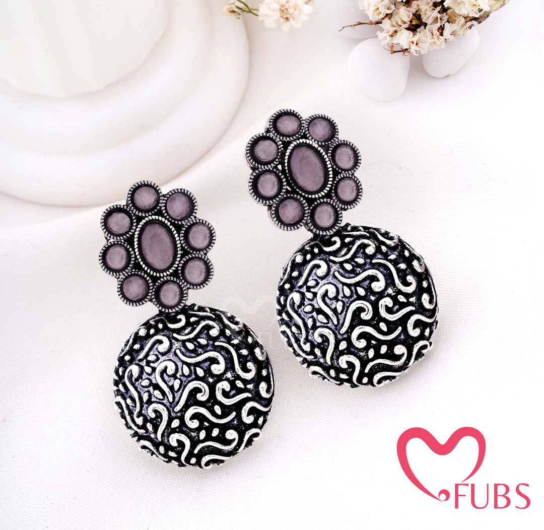 Aesthetic Oxidised Statement Drop Earrings with Filigree Work