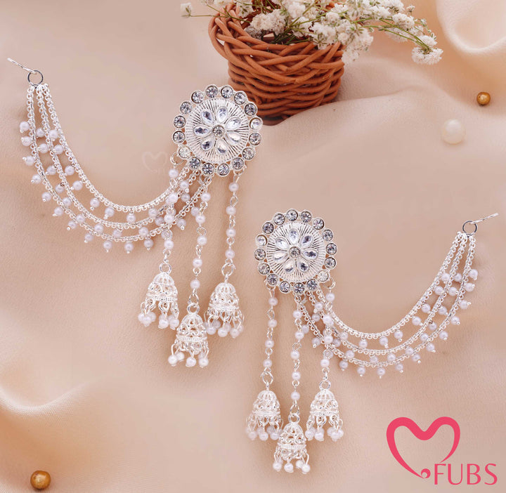 he Kaira Fusion — Iridescent Floral Studs with Obsidian-Beaded Sahara Chains