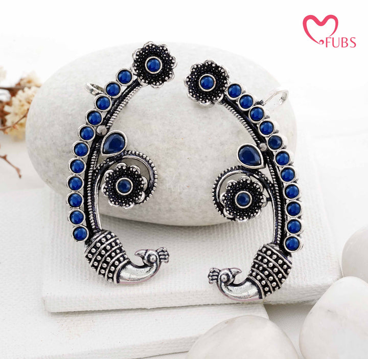 Traditional Peacock Ear Cuff with Oxidized Finish