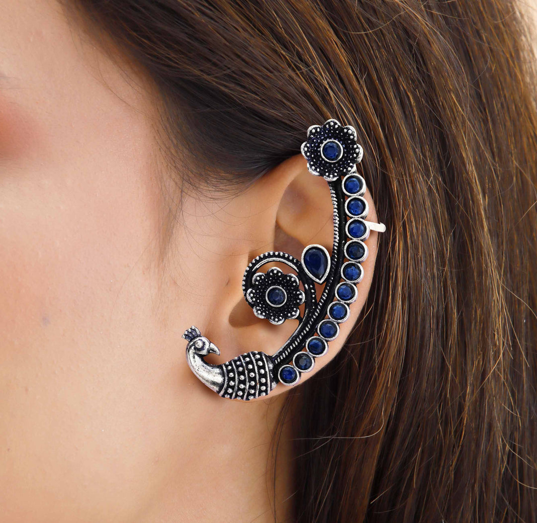 Traditional Peacock Ear Cuff with Oxidized Finish